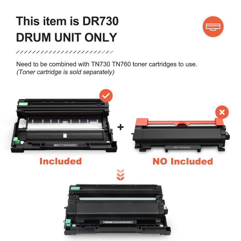 v4ink 2PK Compatible DR730 Drum Replacement for Brother DR-730 DR-760 Drum for Brother HL-L2325DW HL-L2350DW HL-L2370DW HL L2390DW L2395DW DCP-L2550DW MFC L2690DW L2710DW L2717DW L2750DW (NOT Toner) - Image 2